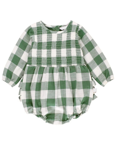 Ivy Plaid Smocked Bubble Romper