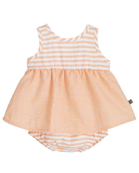 Peach Stripe Dress with matching bloomers
