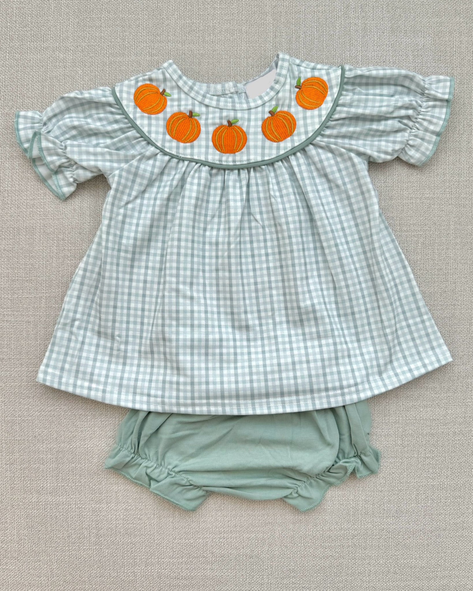 Sage Pumpkin Embroidery Top & Bloomer Set