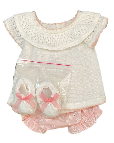 Baby Girl Knitted/Eyelet Set with Booties