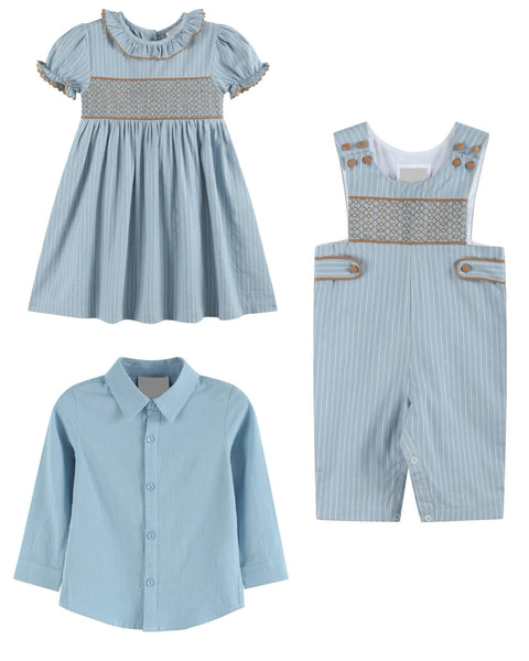 Light Blue Pinstripe Smocked Overall