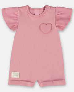 Ribbed Heart Pink Romper: 9-12m & 12-18m