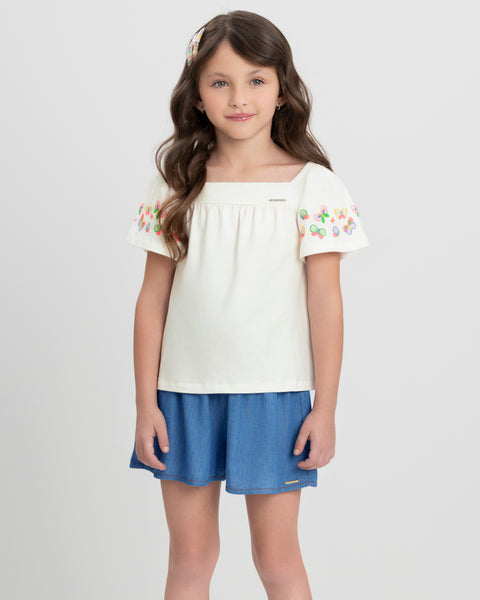 Butterflies Off White Top