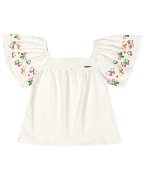 Butterflies Off White Top