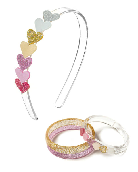 Heart Pearl Shades Glitter Bangle Set