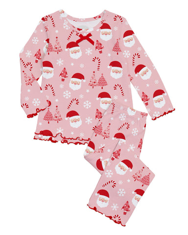 Santa & Candy Cane Pink Ruffle Pajama Set