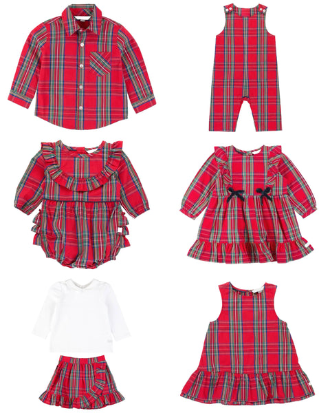 Holiday Plaid Ruffle Trim Bubble Romper