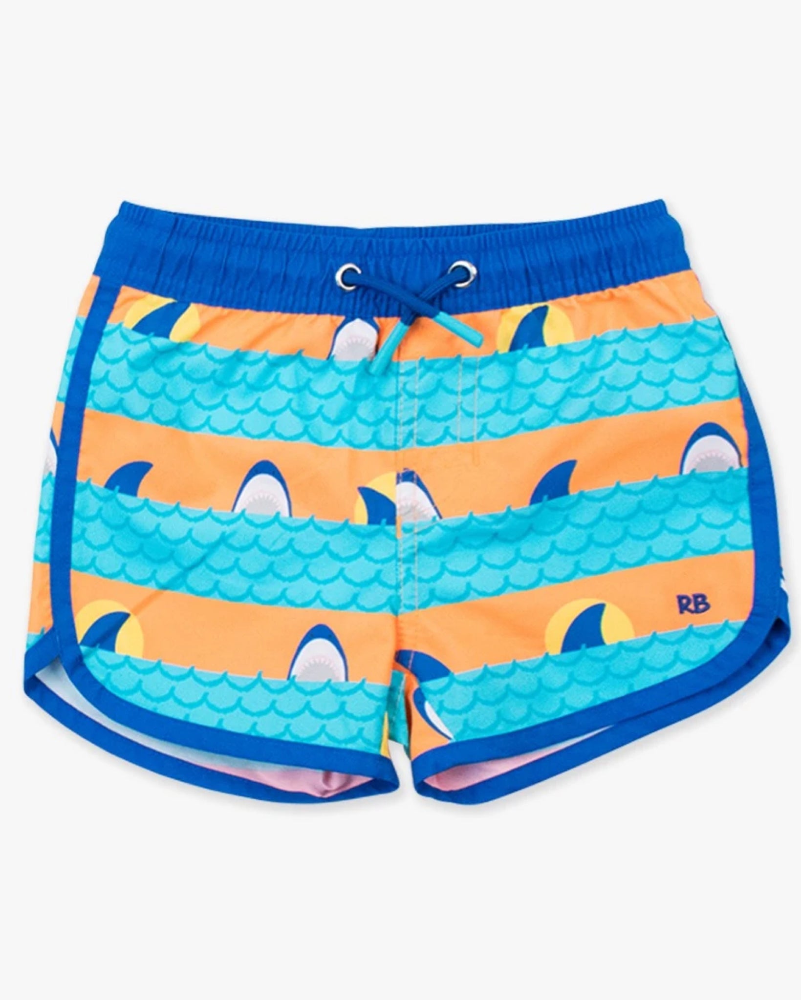 Neon Blue Shark & Stripes Swim Trunk