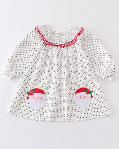 Santa Claus Dot Smocked Dress: 6Y