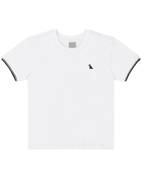 White Piquet T-Shirt with navy detail