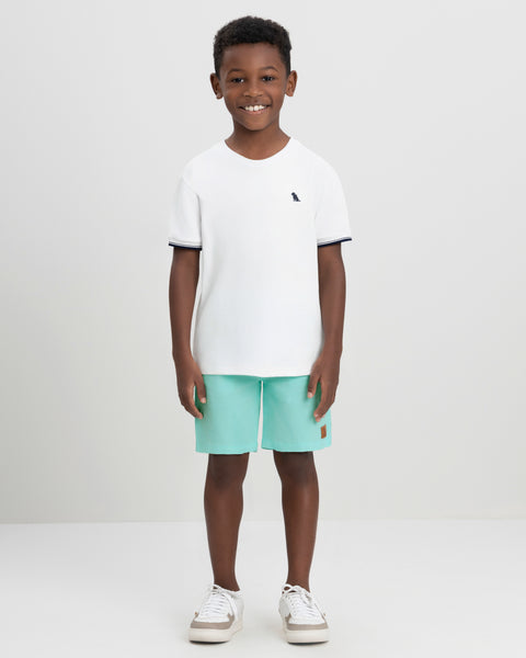White Piquet T-Shirt with navy detail