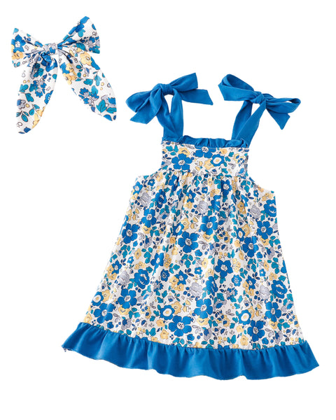 Blue Blooming Tie Dress