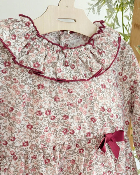 Burgundy Floral Collared Dress