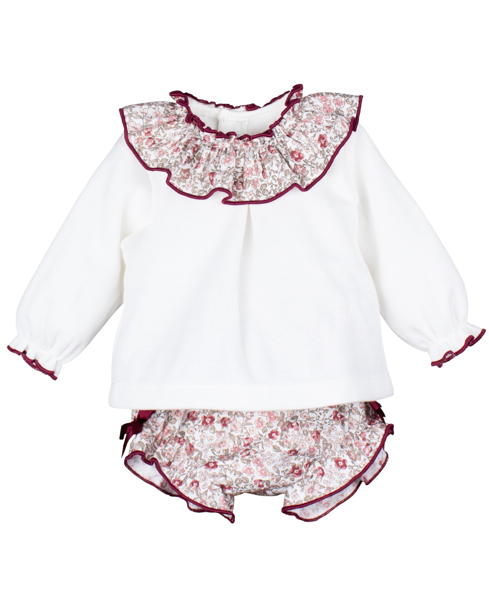 Burgundy Floral Bombacho Set: 12m