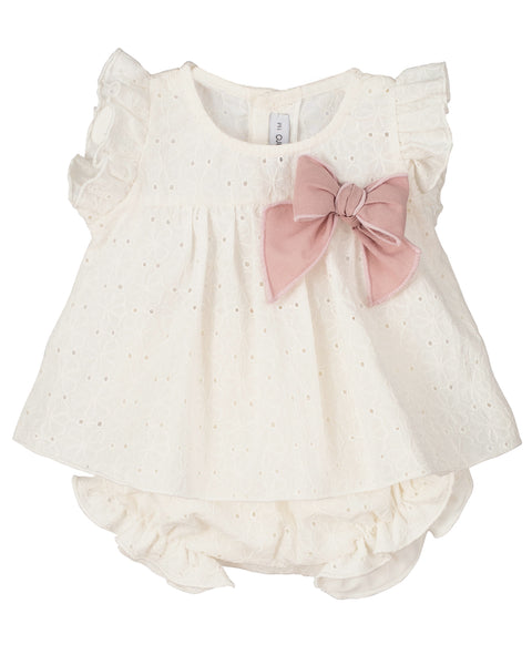 White Eyelet Bow Top & Bloomer Set