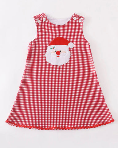 Santa Applique Gingham Dress: 5T