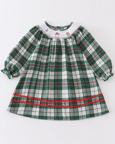 Santa Claus Plaid Smocked Dress