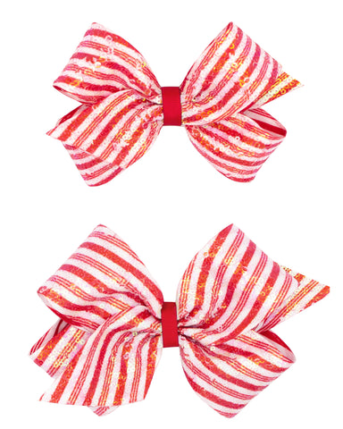 Sequined Hair Bow with Red and White Stripes (Medium & King)