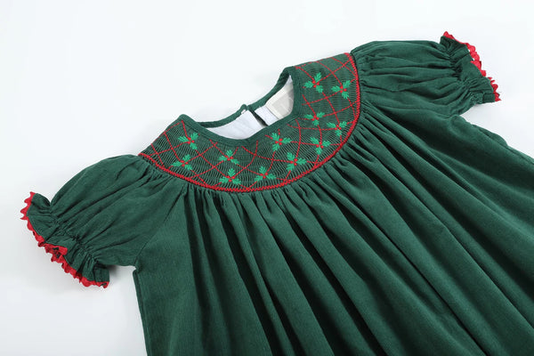 Green Mistletoe Smocked Bishop Dress: 18-24m