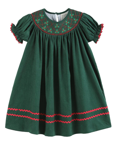 Green Mistletoe Smocked Bishop Dress: 18-24m