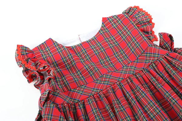 Red Plaid Ruffle Sleeve Dress
