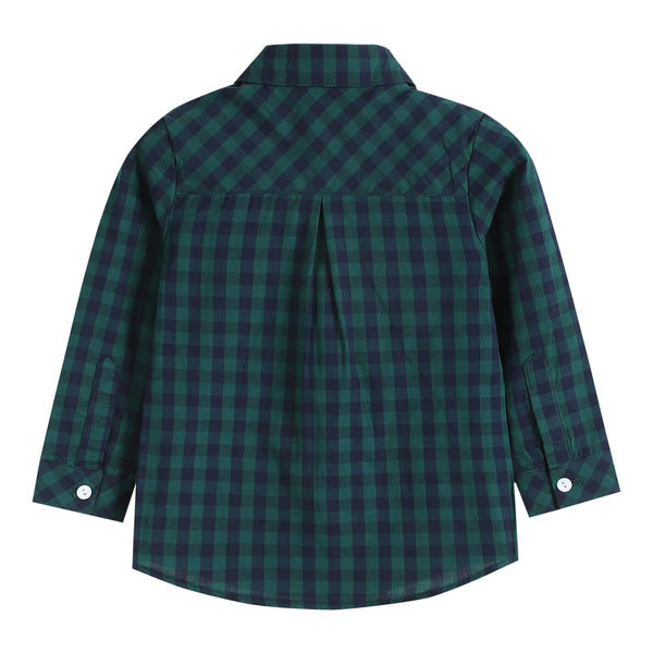 Blue and Green Gingham Boy Button Shirt