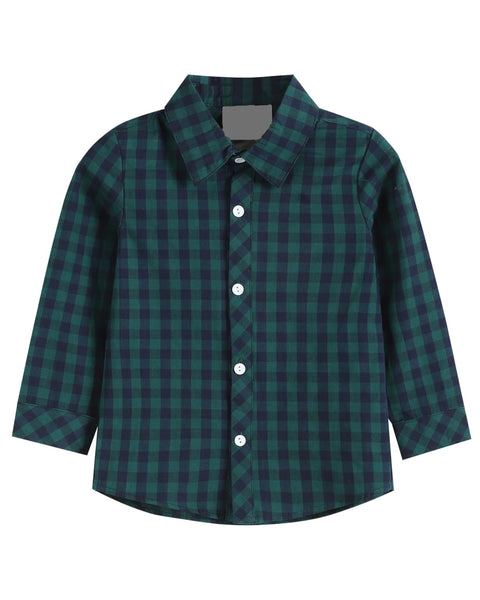 Blue and Green Gingham Boy Button Shirt