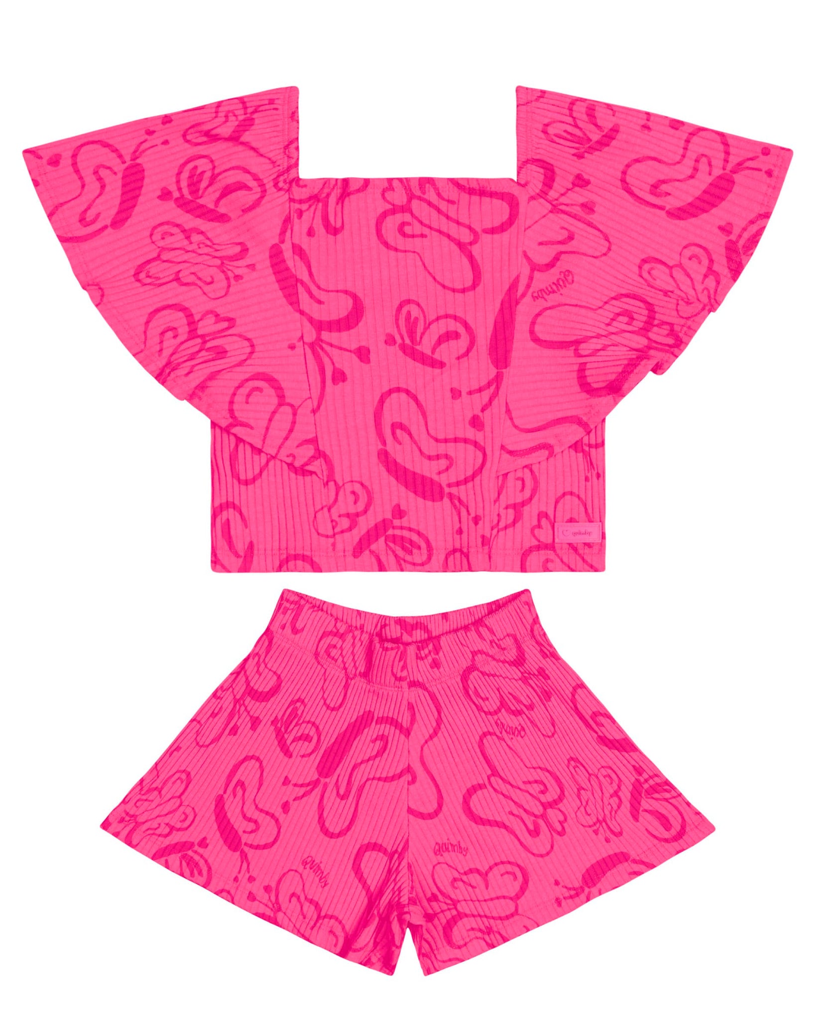 Fuchsia Butterfly Ribbed Top & Shorts