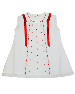 White pique dress with red details