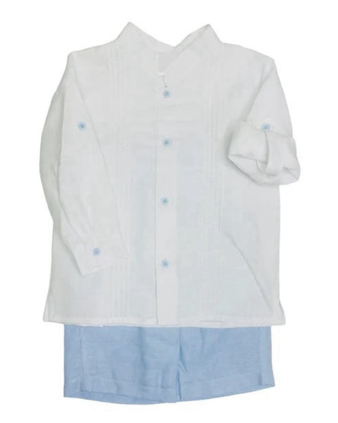 White & Baby Blue Linen Set: 3T