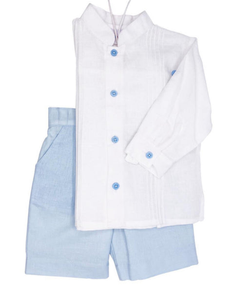 White & Baby Blue Linen Set: 3T