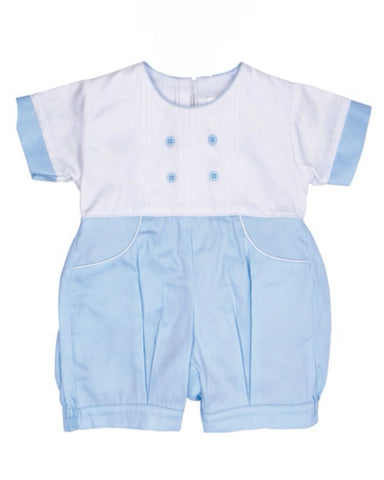 White & Baby Blue Pique Romper