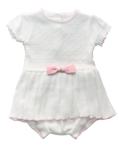 White & Pink Knitted Dress with Bloomer