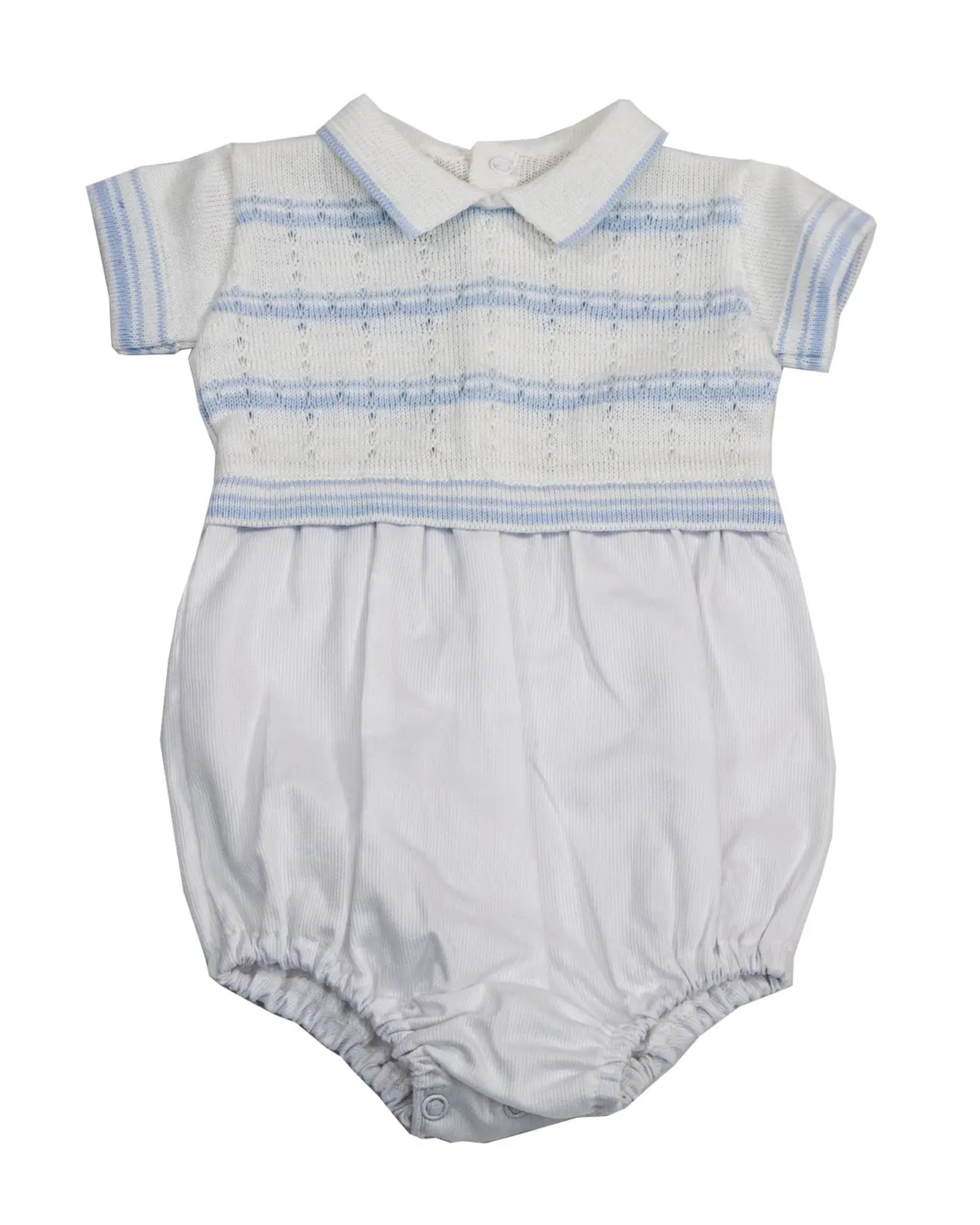 White & Blue Knitted / Pique Romper