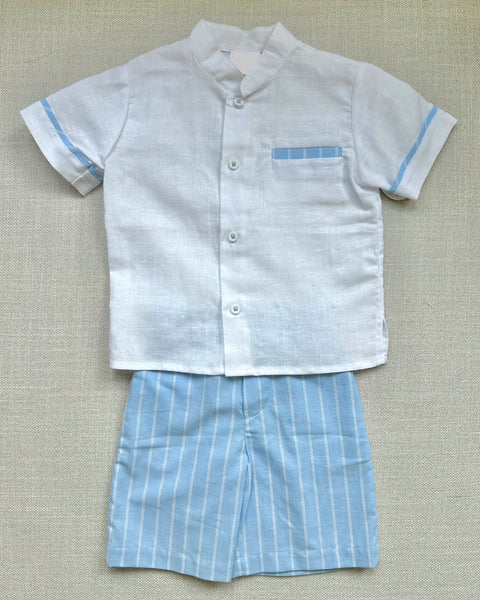 White & Light Blue Stripe Set