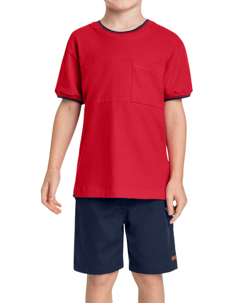 Red Piquet T-Shirt with Navy Details