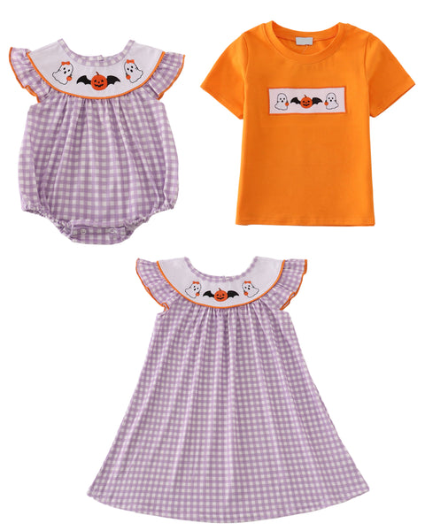 Friendly Ghost Embroidery Dress: 6Y