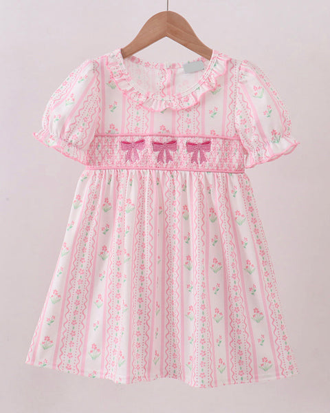 Floral Bow Smocked Dress
