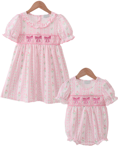 Floral Bow Smocked Dress