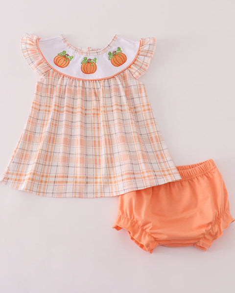 Pumpkin Plaid Bloomer Set: 2T