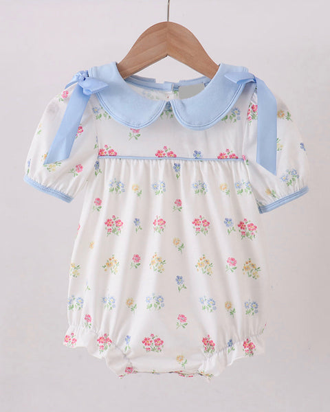 Charming Blue Floral Bubble Romper