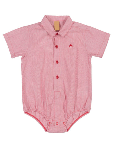 Light Red Woven Bodysuit: 6-9m