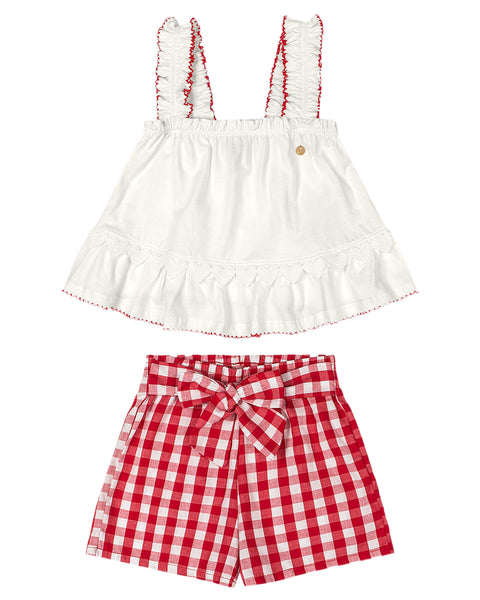Red Vichy Shorts Set