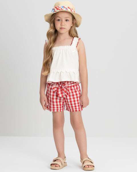 Red Vichy Shorts Set
