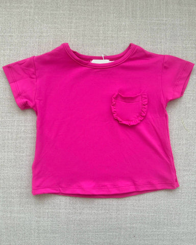 Hot Pink Ruffle Pocket Tee: 2T, 5/6, 9/10