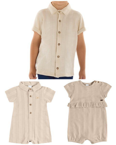 Beige Jacquard Baby Girl Romper