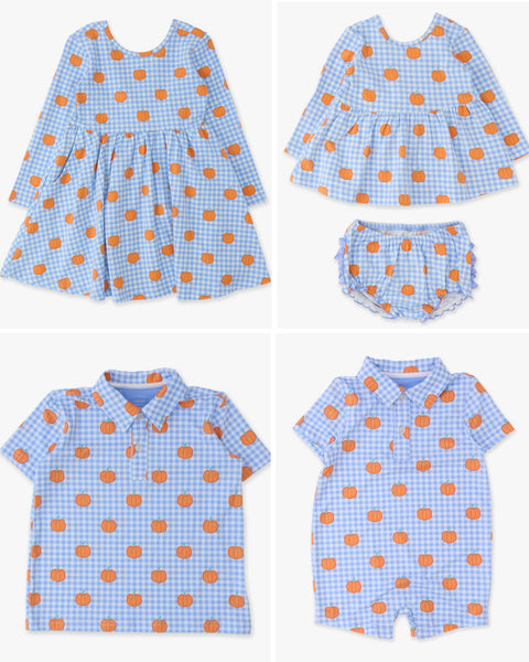 Pumpkin Gingham Polo Romper (PRE-ORDER)