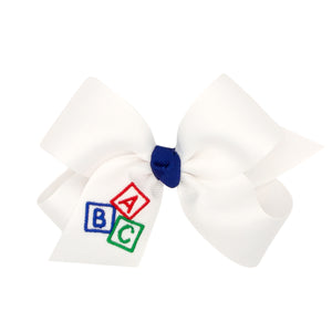 School Themed Embroidery Grosgrain Hair Bow (Medium & King)