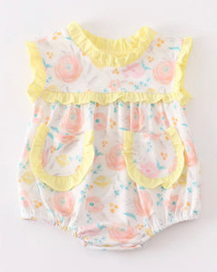 Yellow Ruffle Floral Bubble Romper