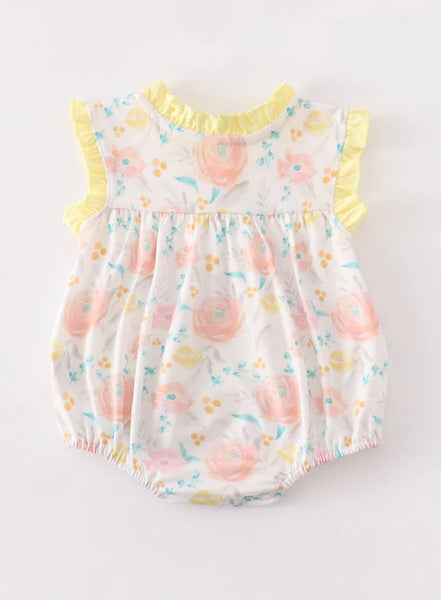 Yellow Ruffle Floral Bubble Romper